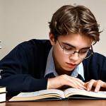 ** A student deeply engrossed in studying law books, surrounded by notes. Books are open, highlighting key points. Possibly a calendar showing a study schedule in the background. Capture the feeling of focused, dedicated preparation for an exam.

**