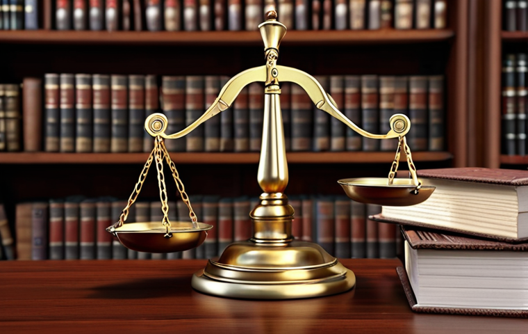 Scales of Justice: A balanced scale representing justice, with a background of law books and a gavel.