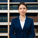 **Image Prompt:** "A confident female lawyer in a modest, dark-blue business suit, standing in a bright, modern law office. Bookshelves filled with legal texts in the background. Professional portrait, perfect anatomy, natural pose, well-formed hands, proper finger count, appropriate attire, safe for work, professional, high quality."