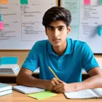 법무사 시험을 위한 효과적인 복습 방법 - **Prompt:** A focused young Pakistani male student, aged 17-19, wearing a light blue polo shirt and ...
