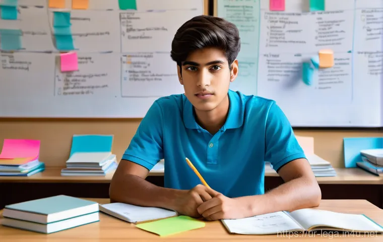 법무사 시험을 위한 효과적인 복습 방법 - **Prompt:** A focused young Pakistani male student, aged 17-19, wearing a light blue polo shirt and ...